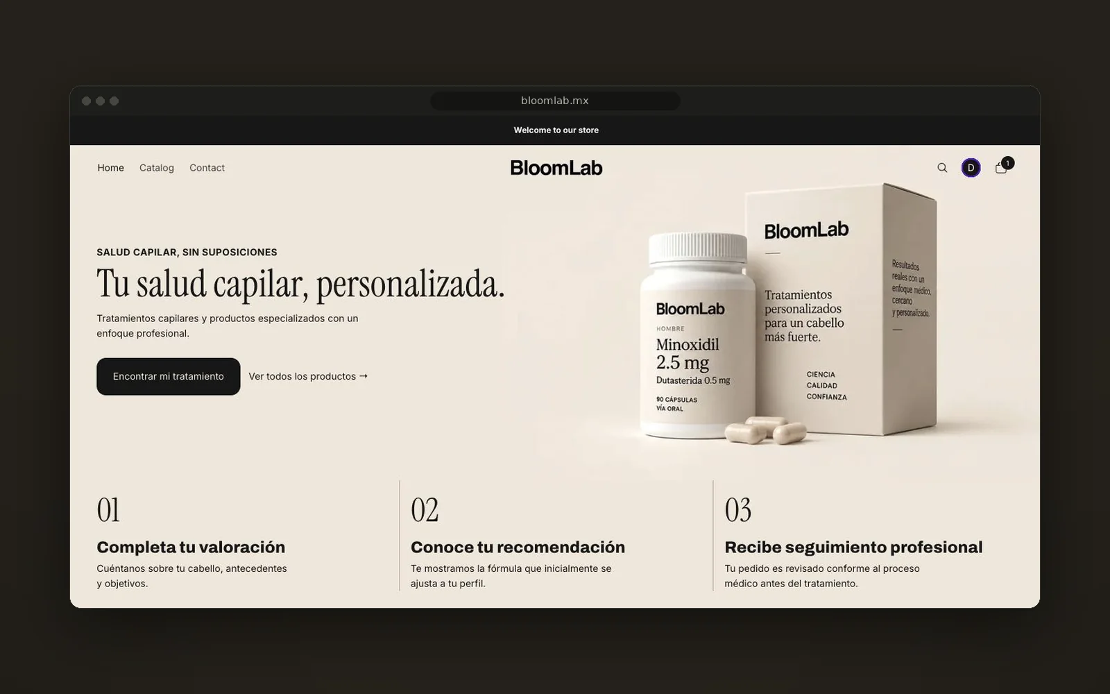 Página de inicio de la tienda BloomLab (bloomlab.mx)