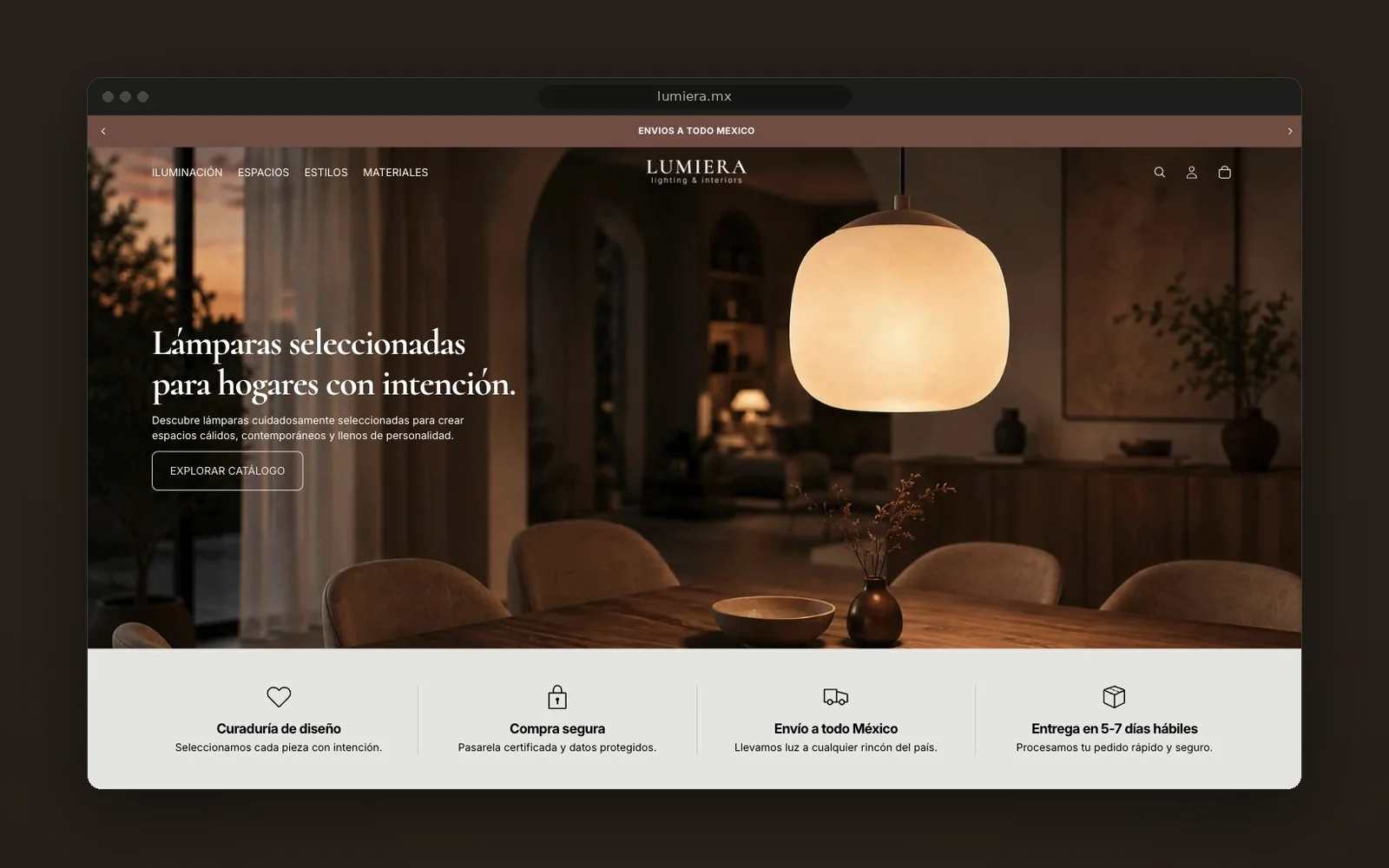 Página de inicio de la tienda Lumiera (lumiera.mx)